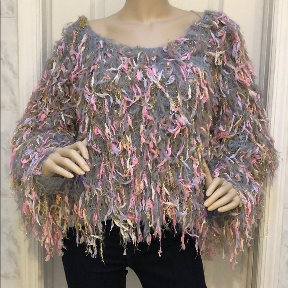 LAST 1! UNICORN RAINBOW FRINGE SWEATER TOP - Picture 5 of 8